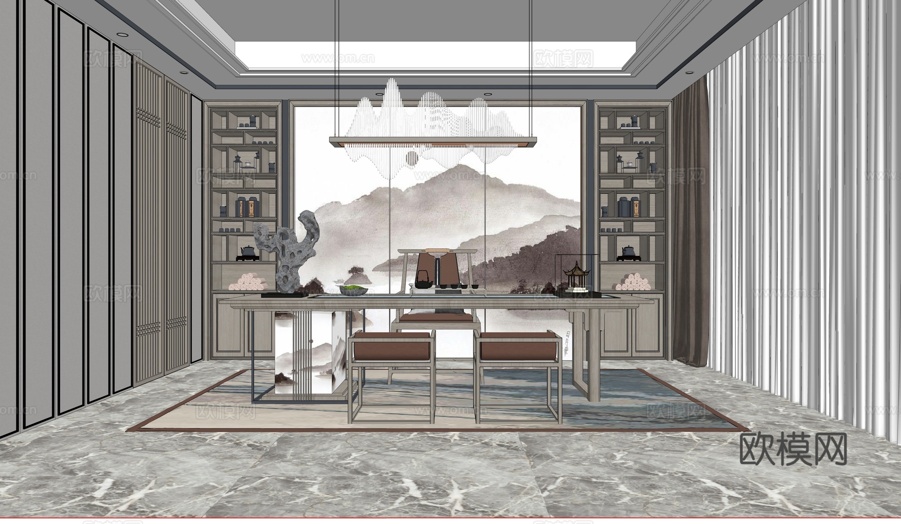 新中式茶室su模型