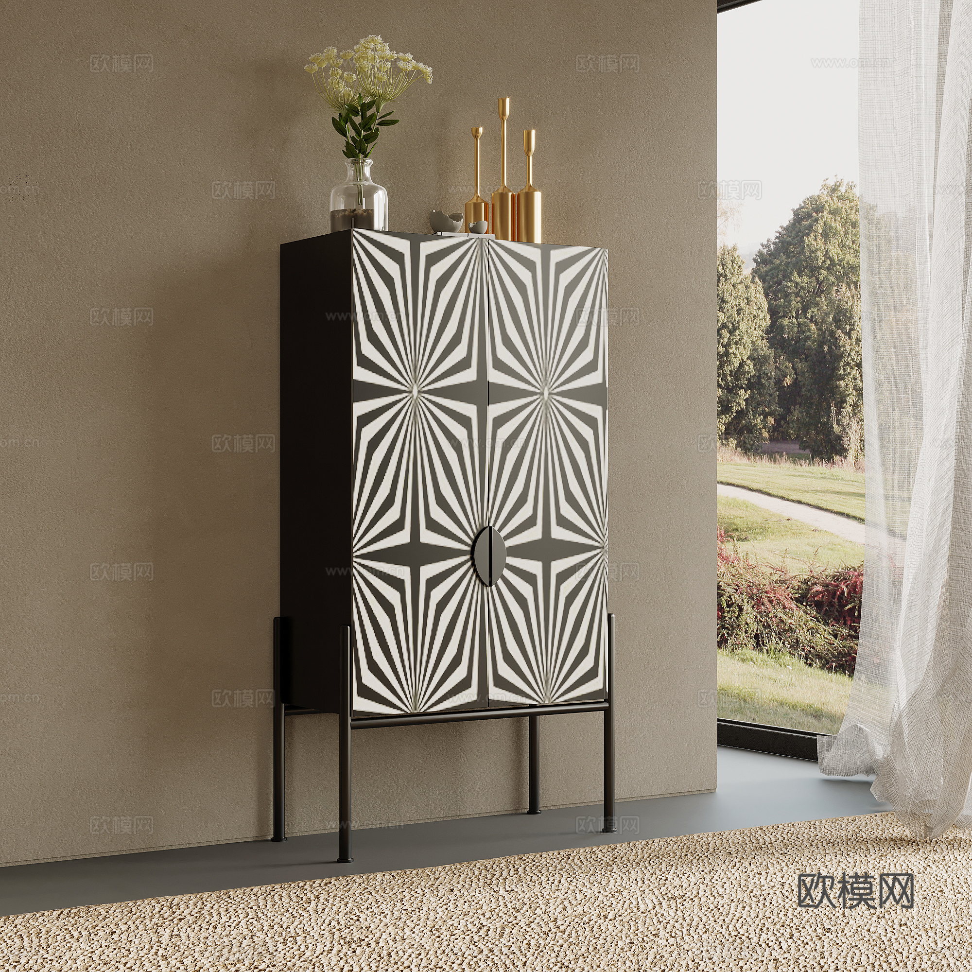 法式复古风玄关柜 边柜 半高柜su模型