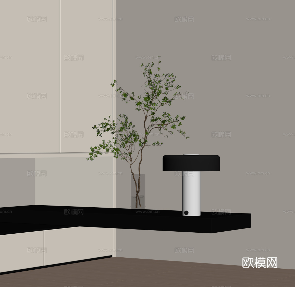 现代床头柜 床头摆件su模型