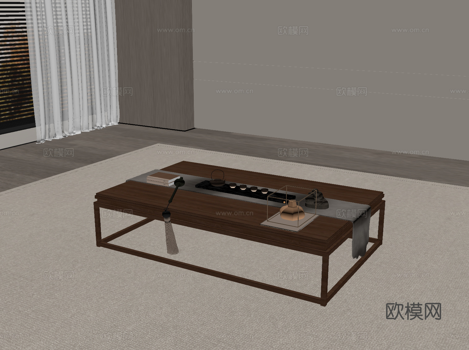 中古风茶几 方形茶几su模型