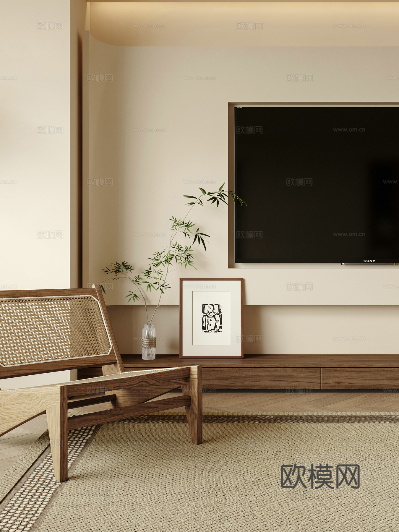 轻奢中古风 样板间 最新全套施工图 效果图合集cad施工图下载（渲染图8）