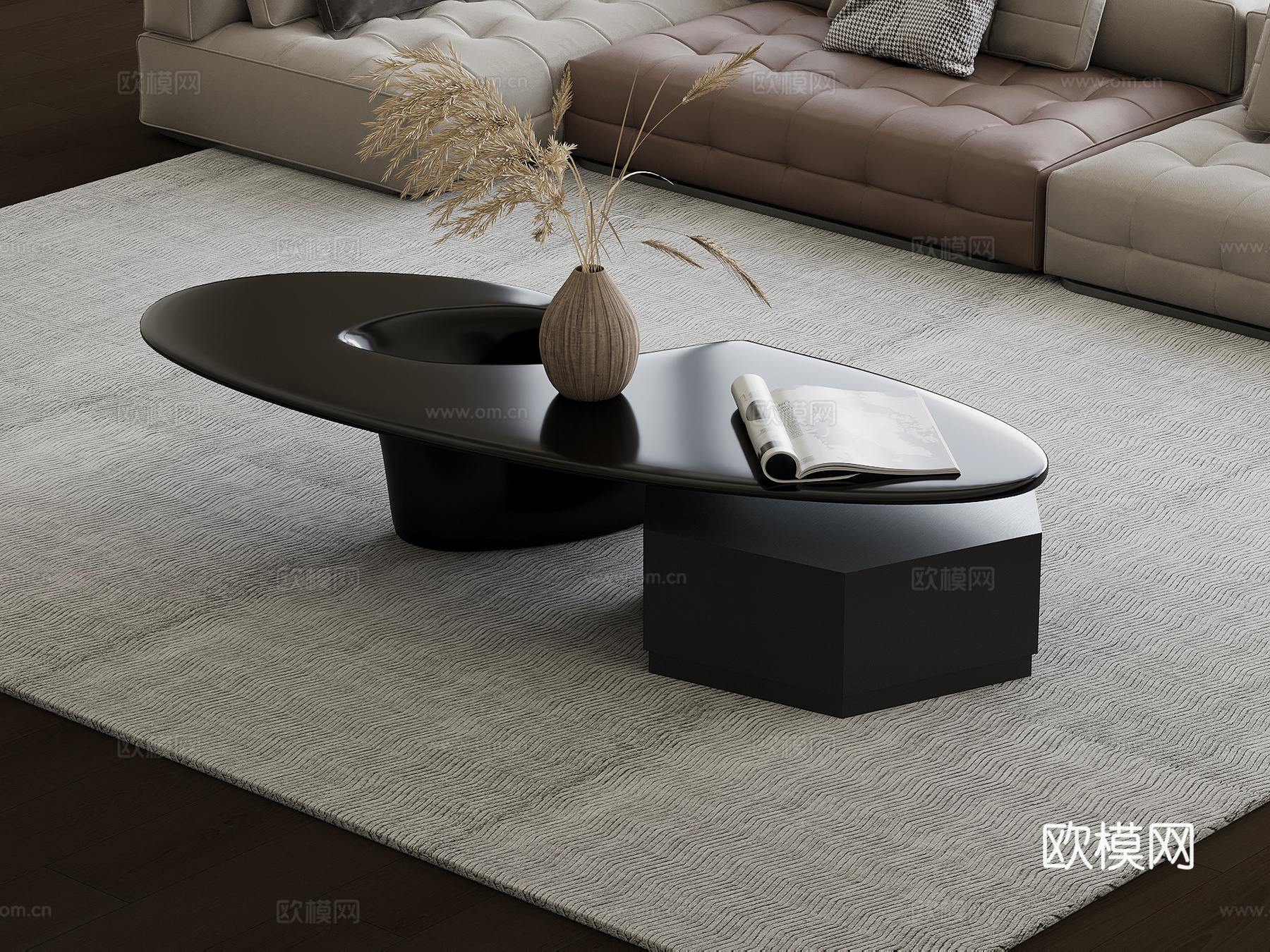 现代意式茶几 异形茶几 玻璃茶几su模型