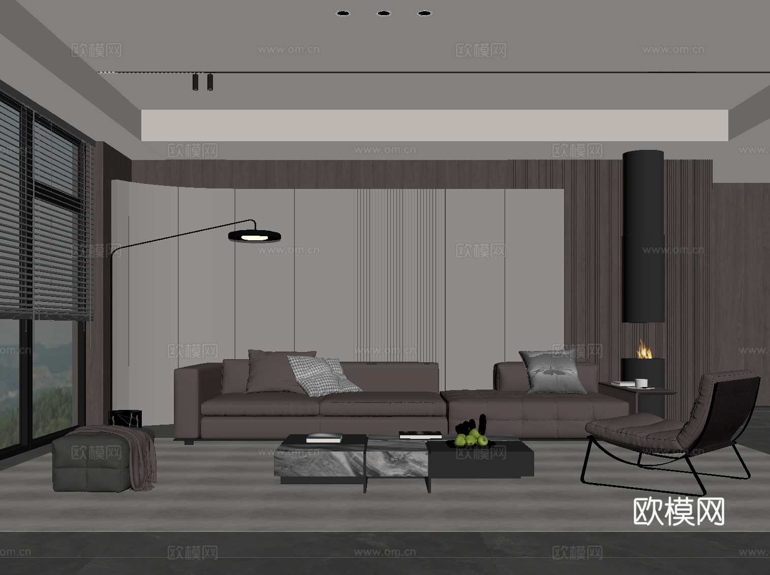 意式客厅 沙发茶几组合 背景墙su模型