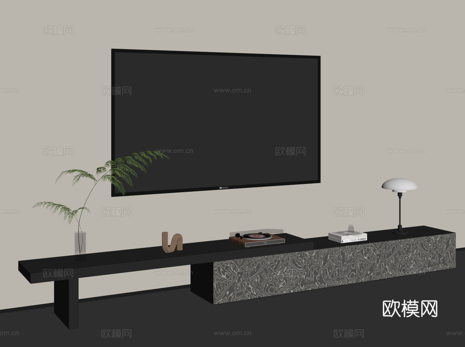 现代意式电视柜su模型下载（渲染图2）