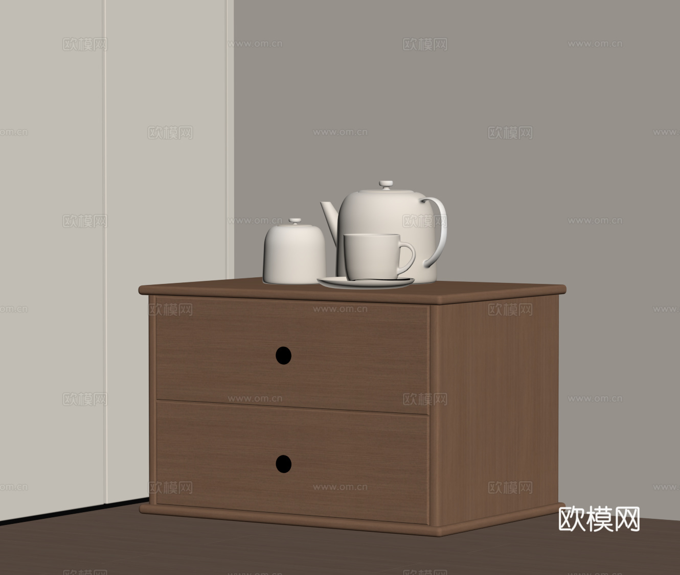 现代床头柜 床头摆件su模型