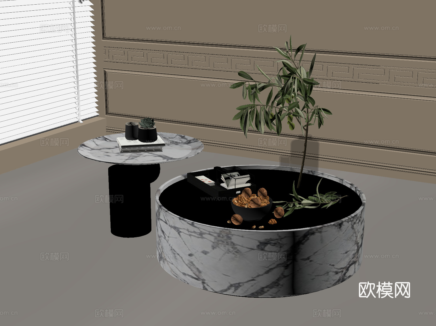 法式奶油风茶几 组合茶几 子母几su模型