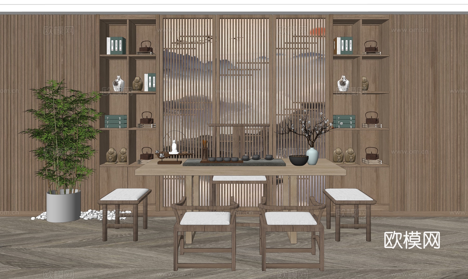 新中式茶室su模型