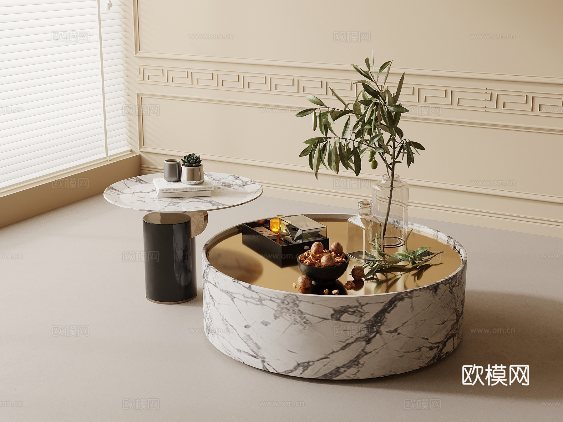 法式奶油风茶几 组合茶几 子母几su模型