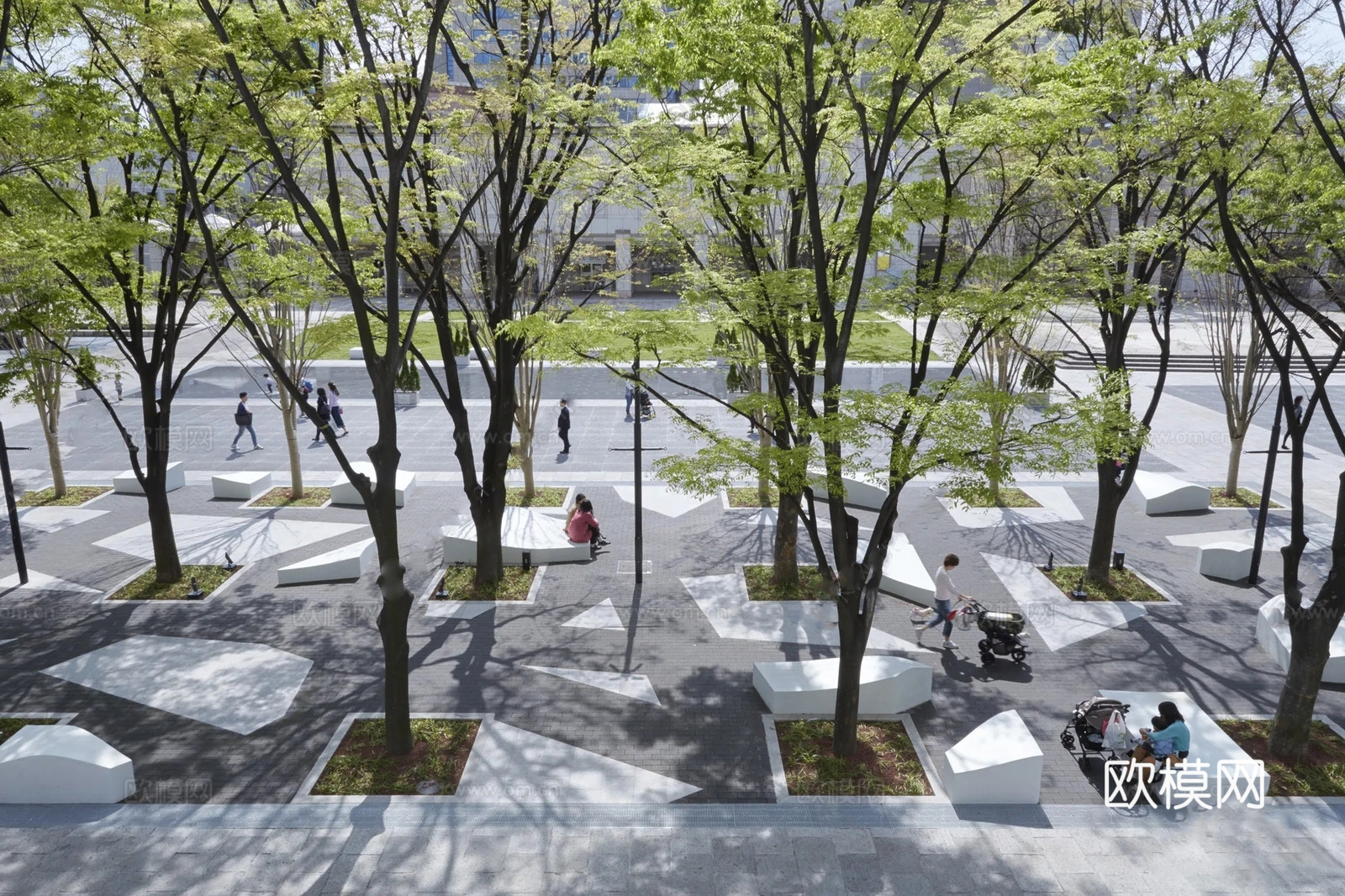 现代公园景观 林下空间 户外座椅su模型