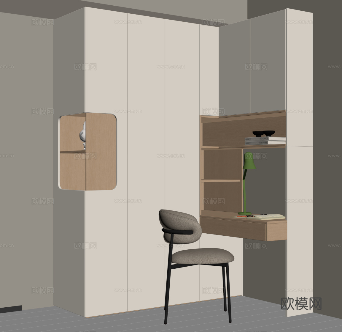 现代奶油风衣柜su模型