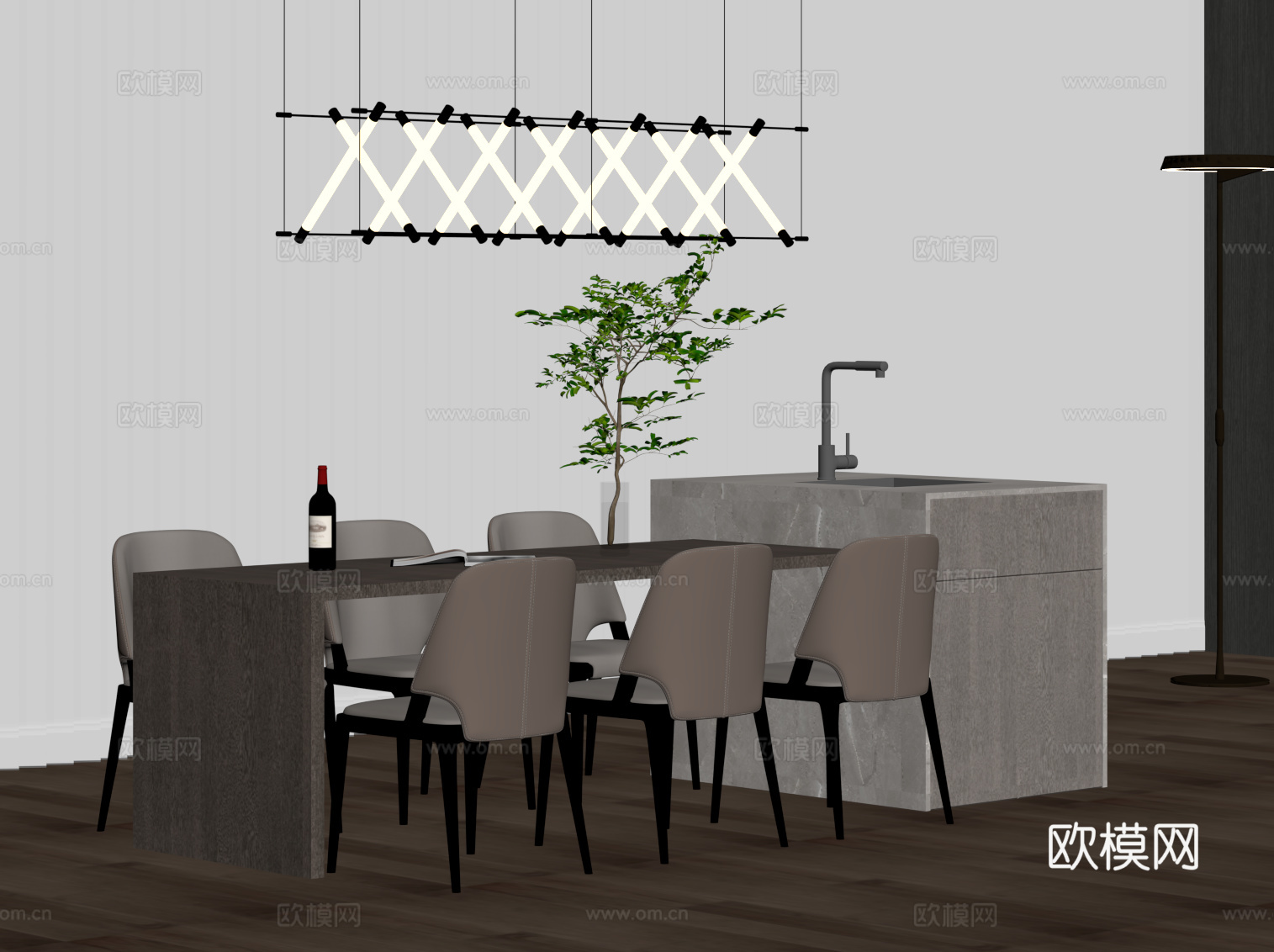 现代简约岛台 餐桌椅su模型
