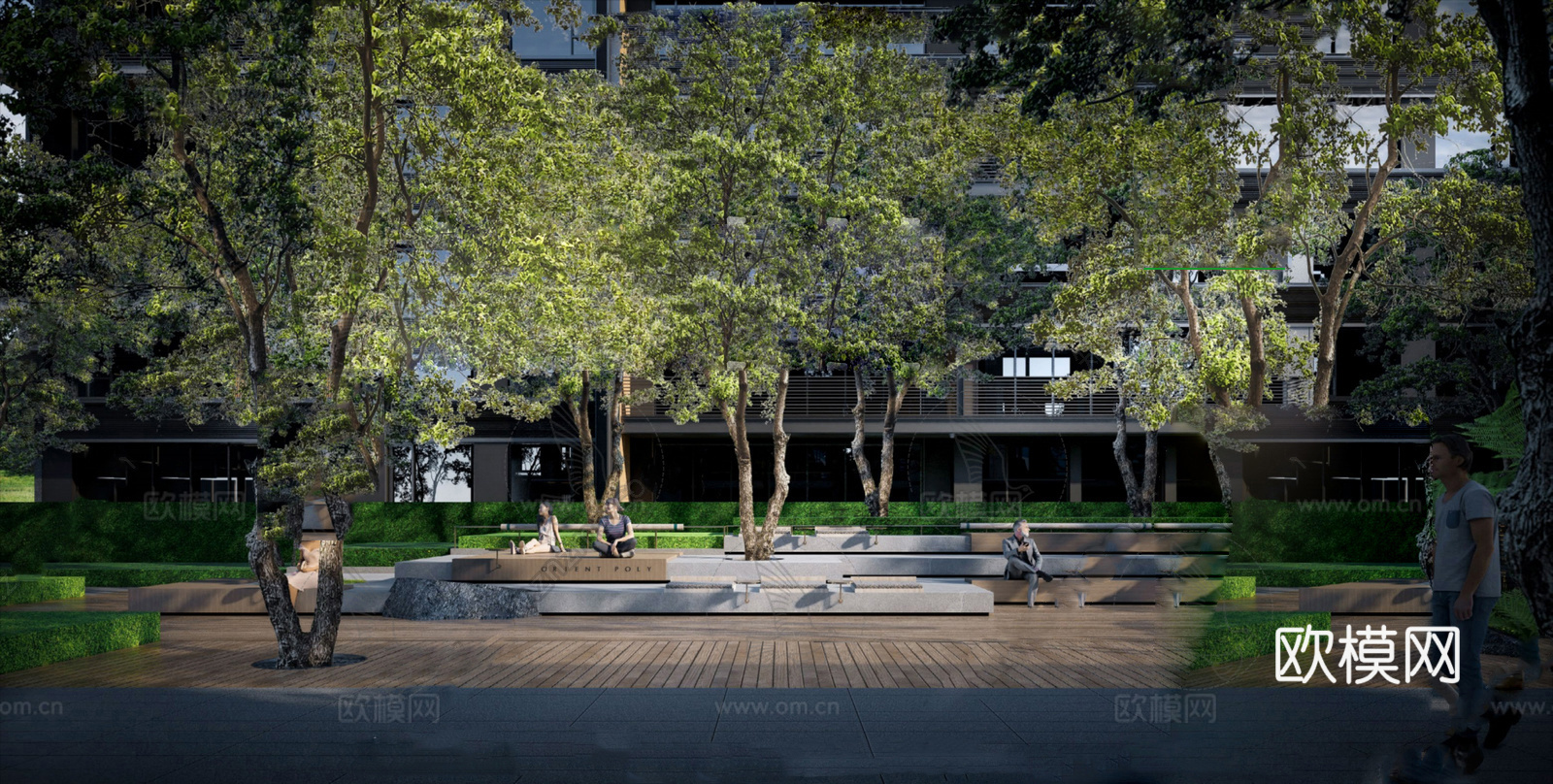 现代公园景观 林下空间 户外座椅su模型