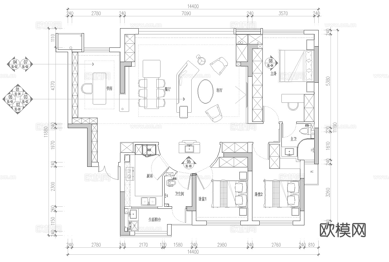 轻奢意式大平层 样板间 最新全套施工图 效果图合集cad施工图