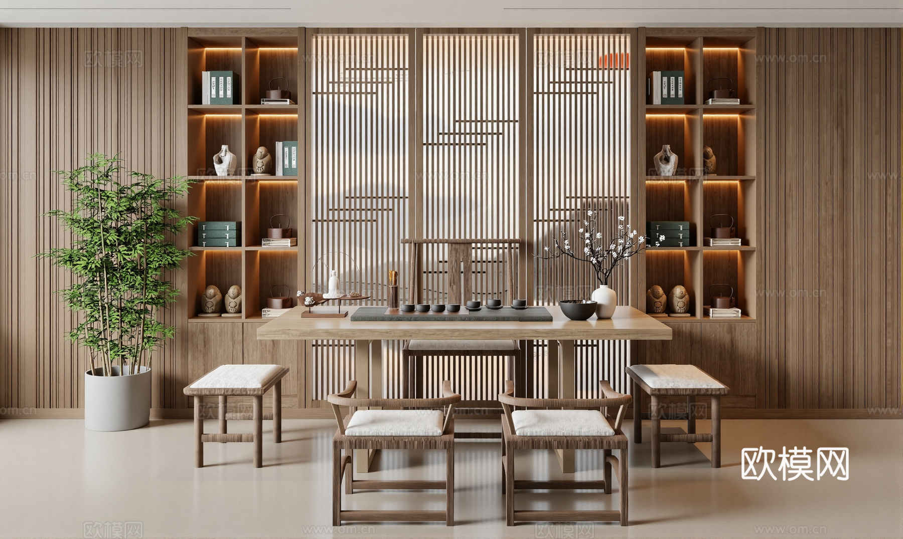 新中式茶室su模型