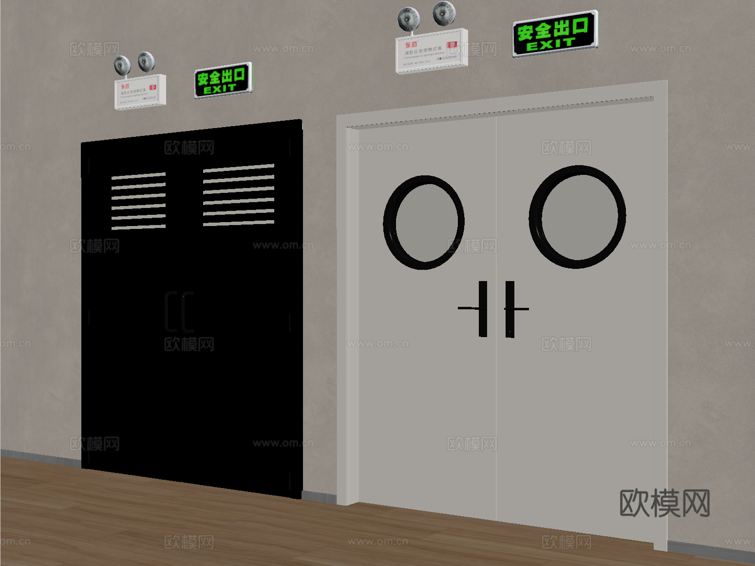现代消防门 防火门 安全门 安全出口 应急感应灯su模型
