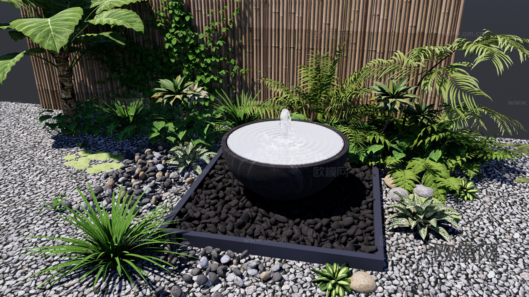 新中式流水摆件su模型