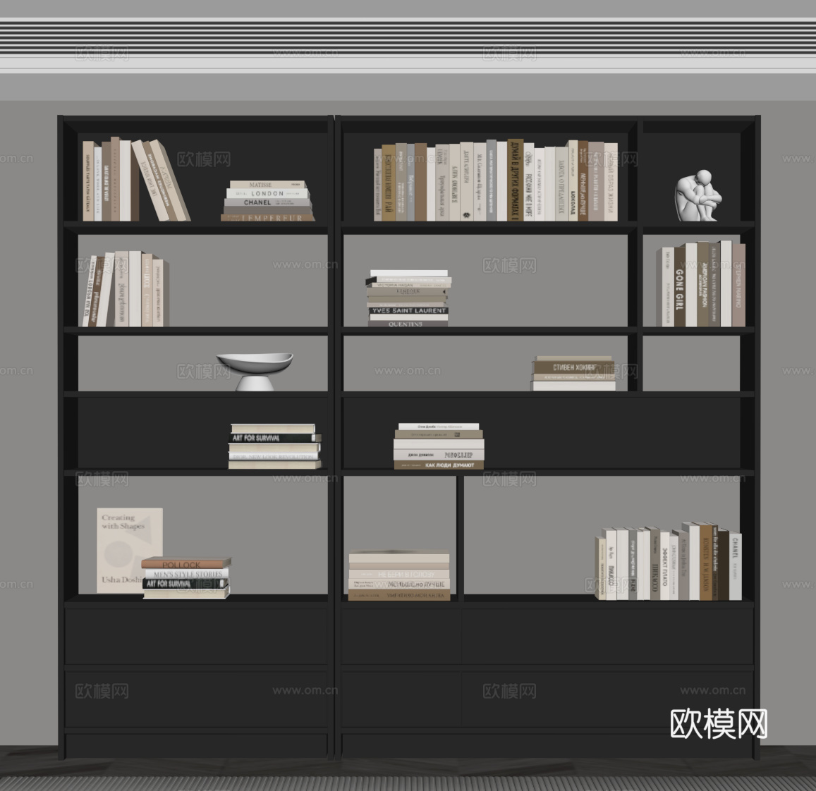 现代意式书架 书柜 置物柜su模型