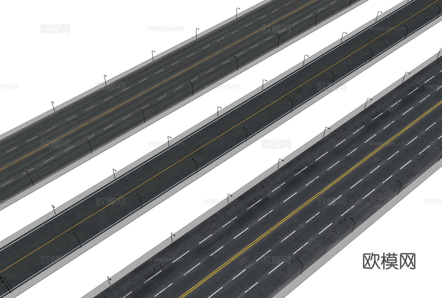 现代道路 马路 车道马路 标准段su模型su模型