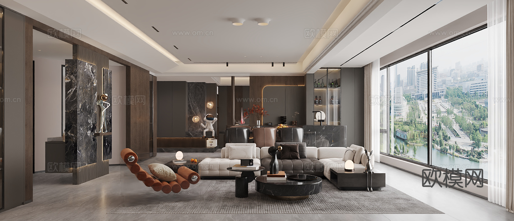 轻奢意式大平层 样板间 最新全套施工图 效果图合集cad施工图