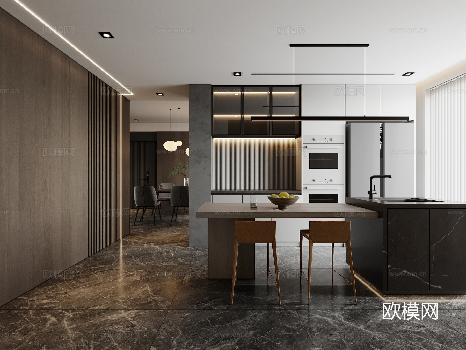 轻奢大平层 样板间 最新全套施工图 效果图合集cad施工图下载（渲染图6）