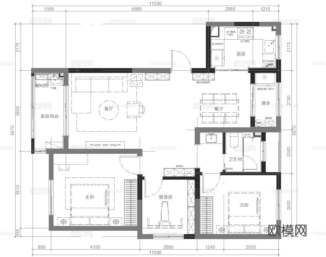 轻奢原木风 样板间 最新全套施工图 效果图合集cad施工图下载（渲染图7）