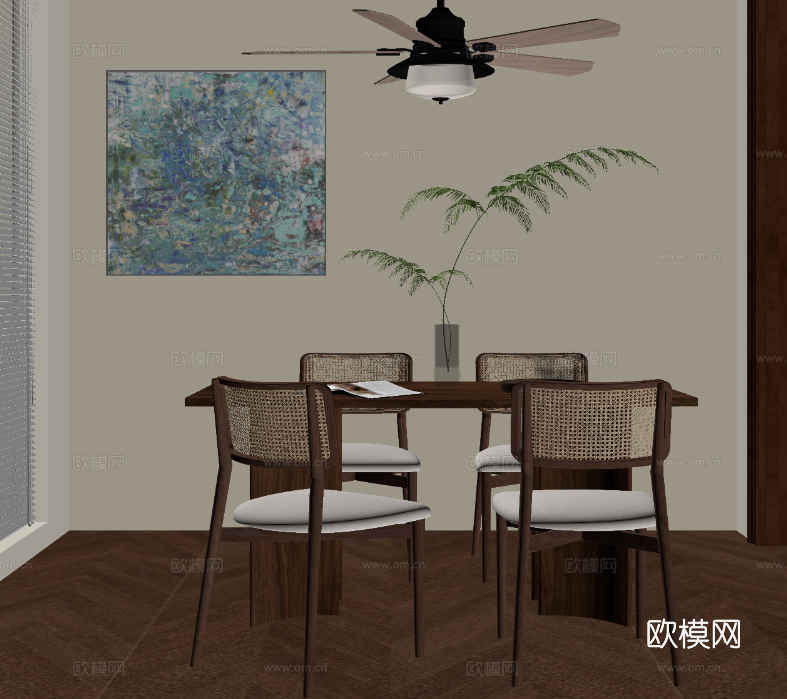 中古风餐桌椅su模型