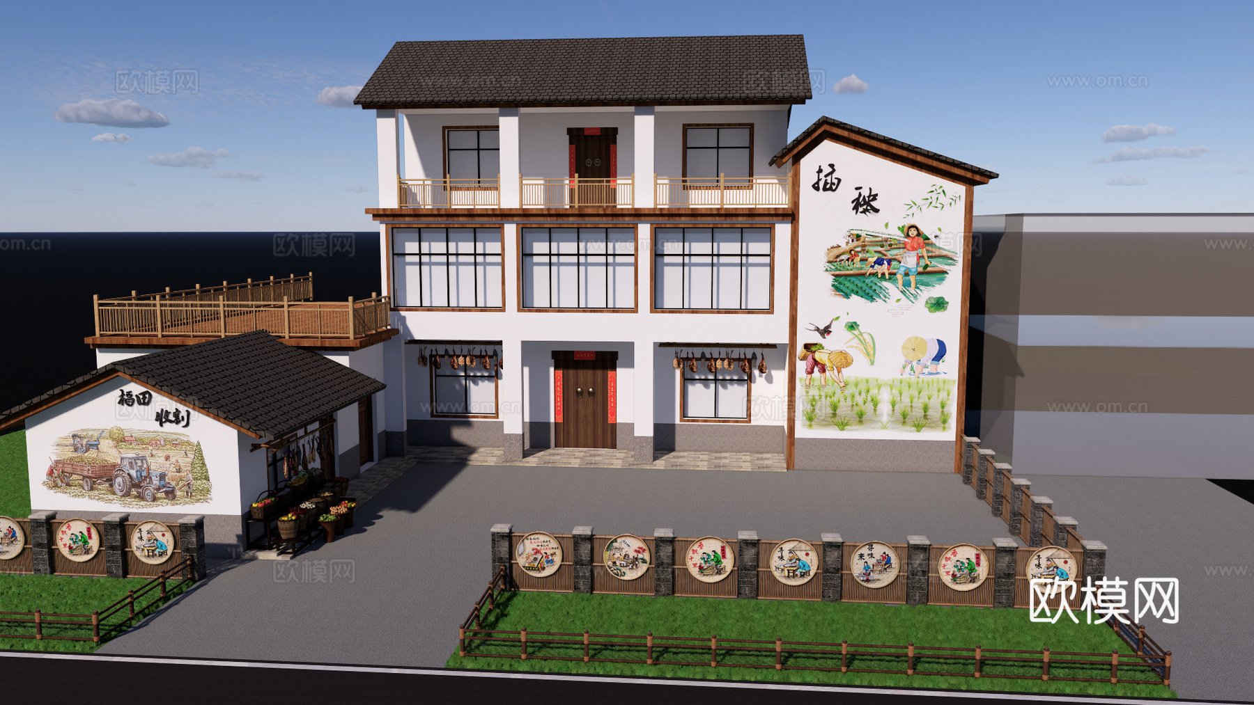 新中式乡村民宿住宅su模型