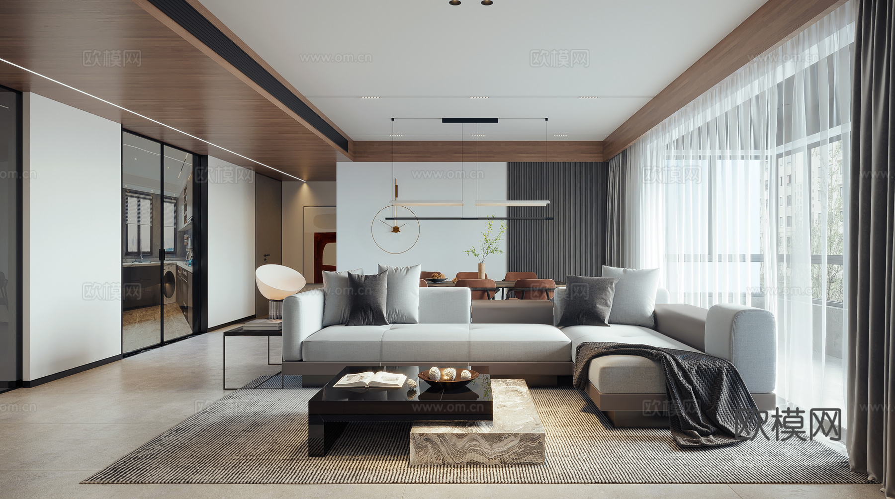 轻奢大平层 样板间 最新全套施工图 效果图合集cad施工图下载（渲染图1）