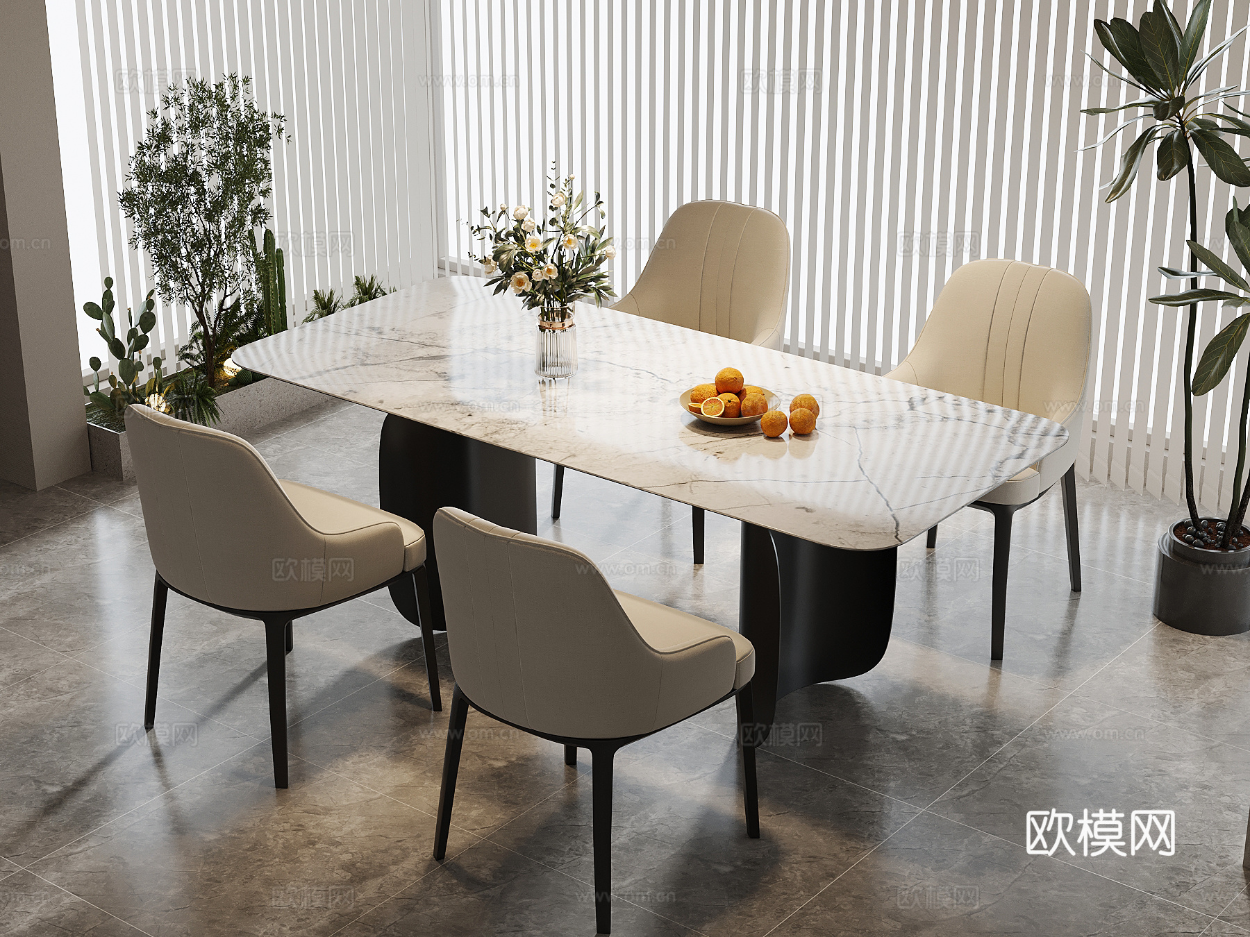 现代餐桌椅 条形餐桌su模型