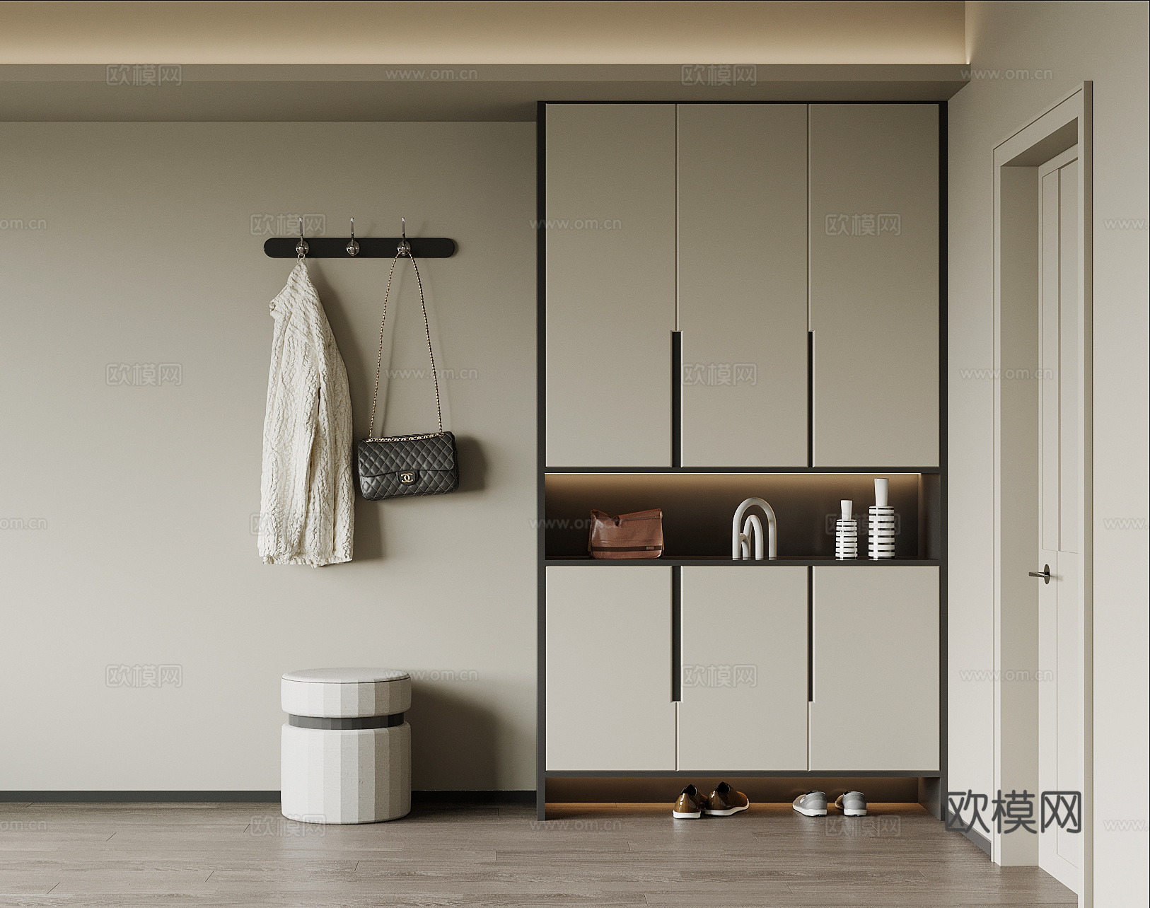 现代鞋柜 入户玄关柜 挂钩su模型下载（渲染图1）