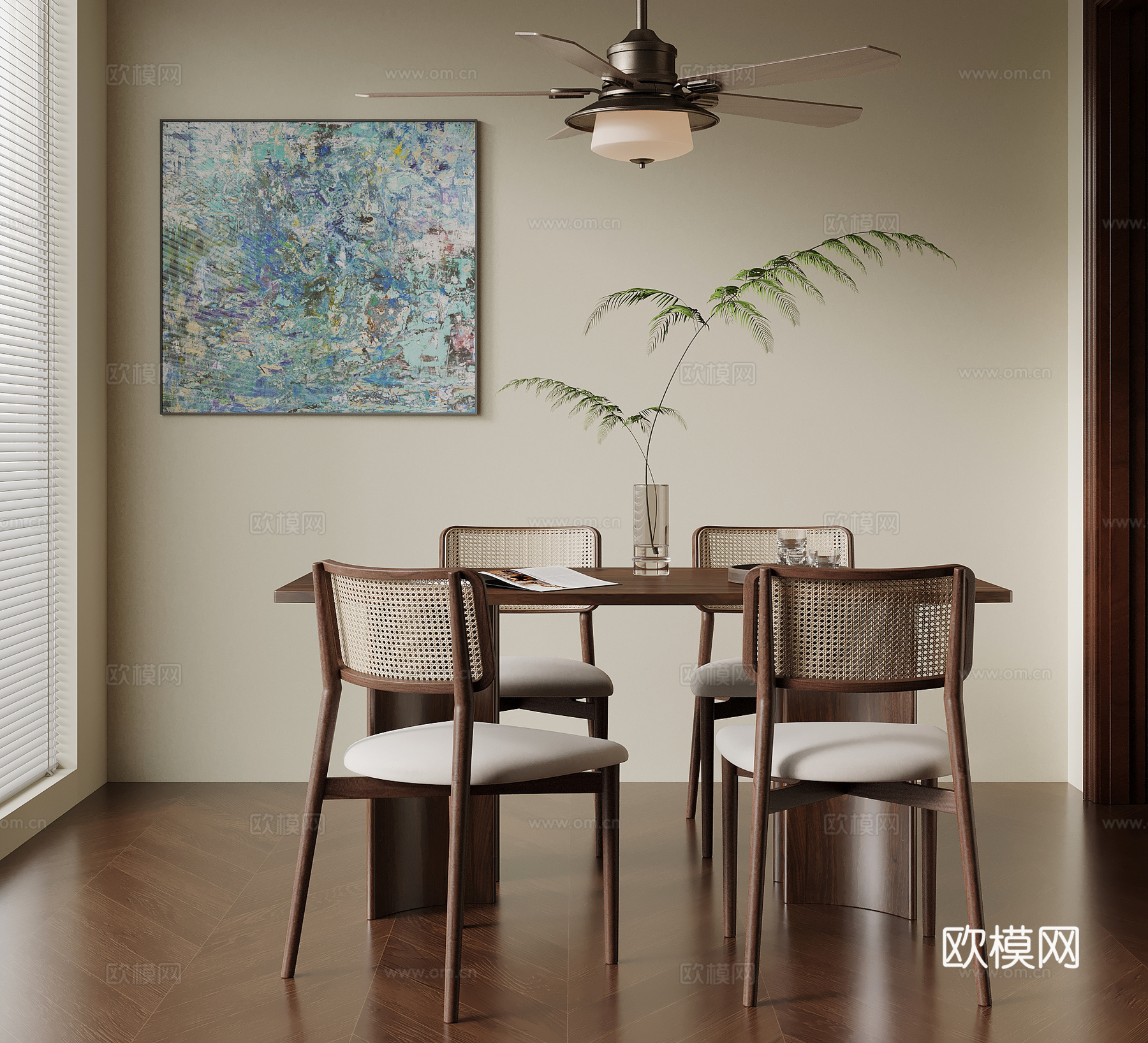 中古风餐桌椅su模型