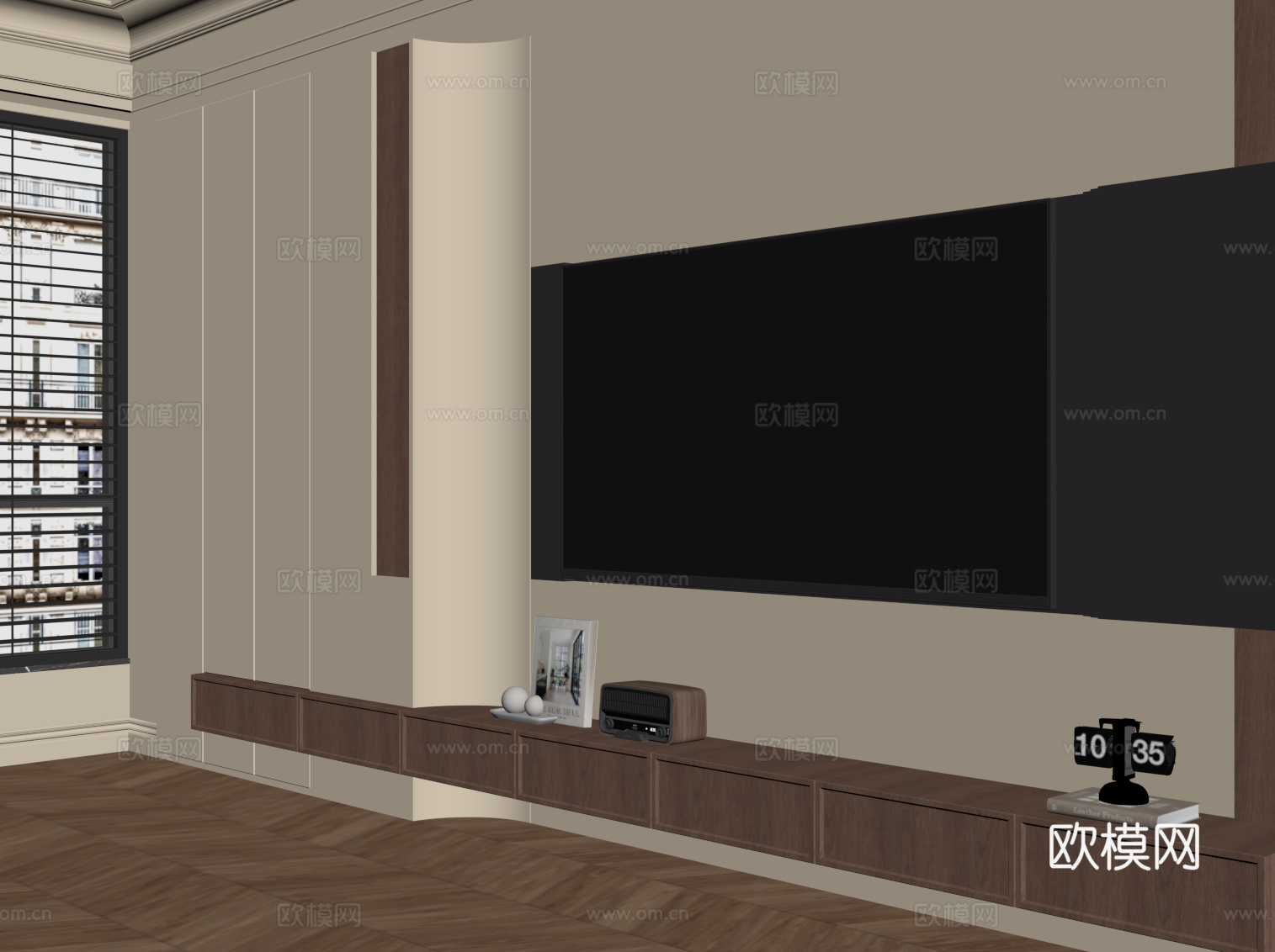 现代中古风背景墙 电视背景墙su模型