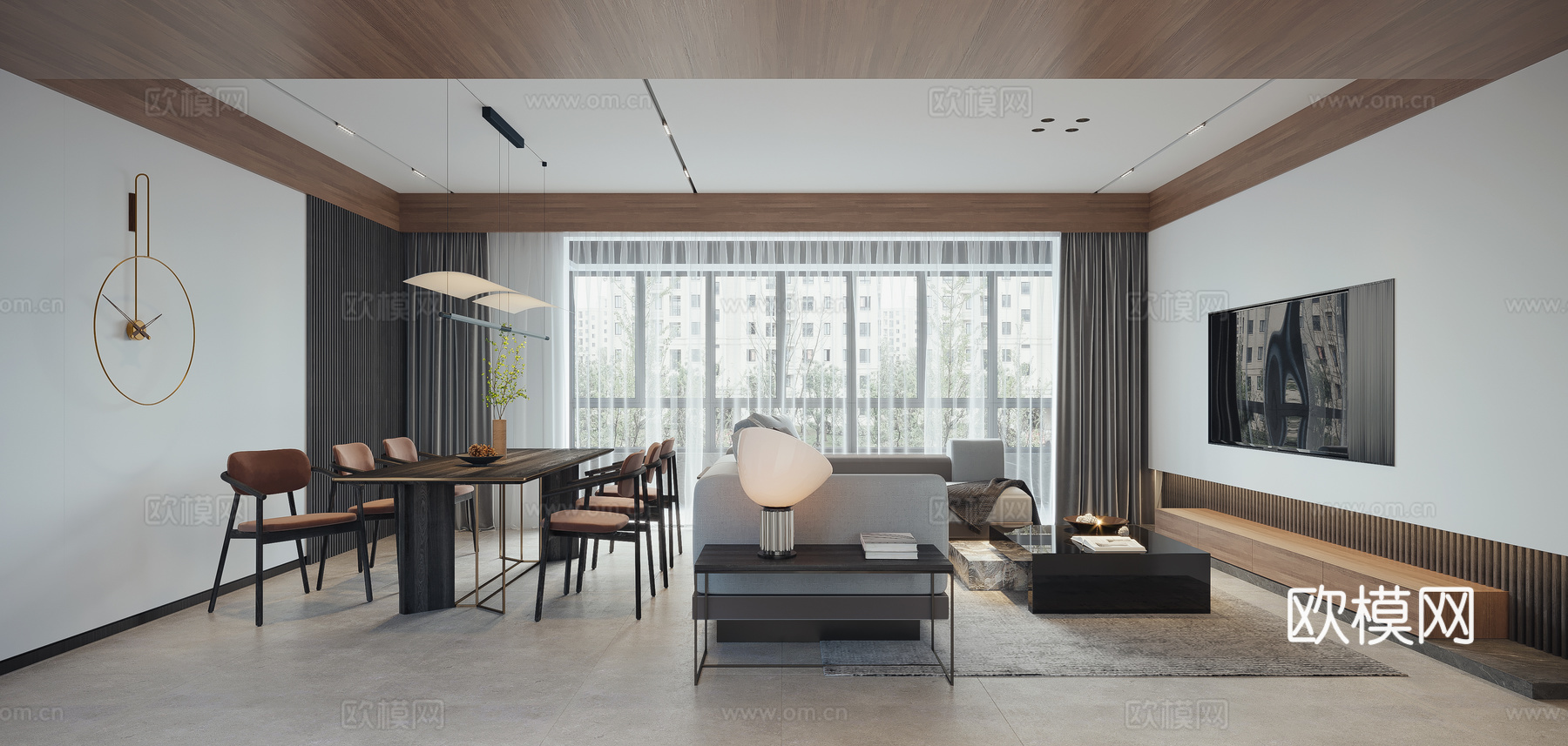 轻奢大平层 样板间 最新全套施工图 效果图合集cad施工图下载（渲染图2）