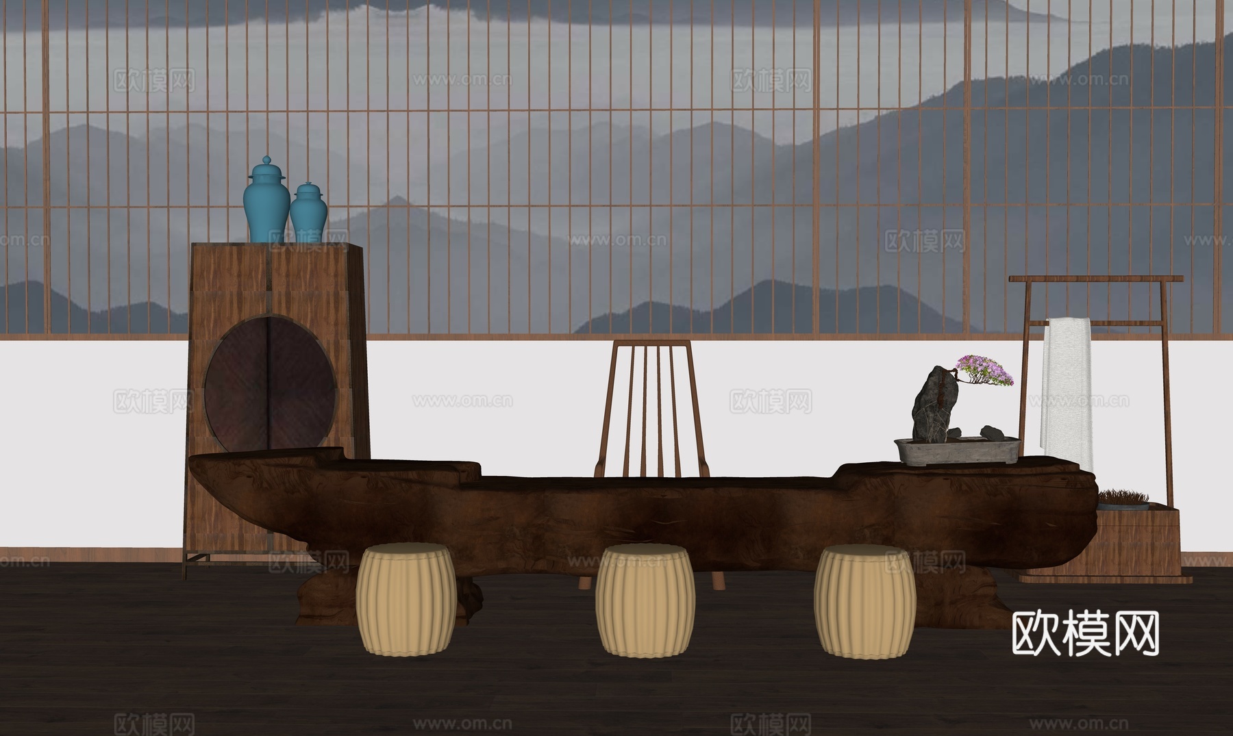 新中式茶室su模型