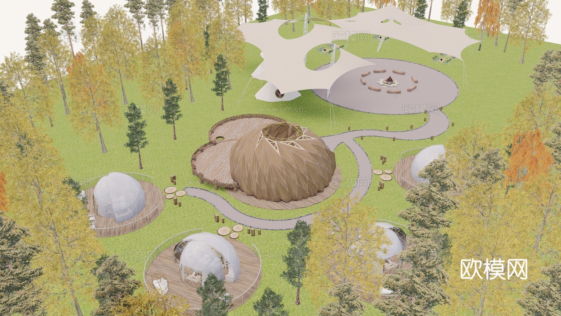 餐厅 帐篷 营地 酒店 度假村 民宿 野外 露天 泡泡屋 网su模型