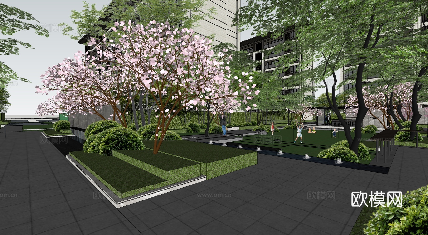 现代公园景观 林下空间 户外座椅su模型