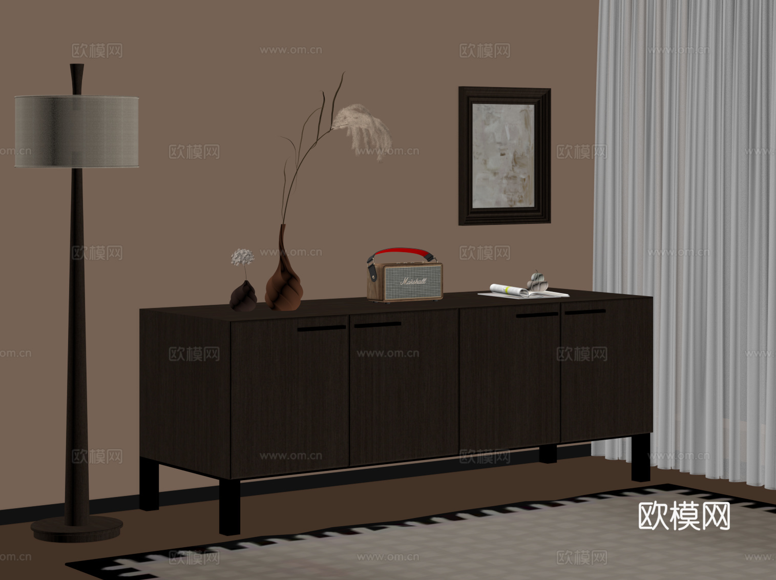 中古风玄关柜 边柜 矮柜su模型