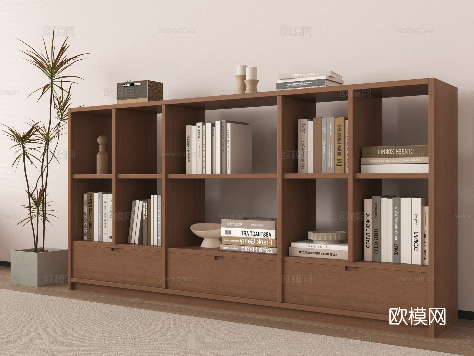 中古风书柜 展示柜 书架 实木置物柜 落地书柜su模型