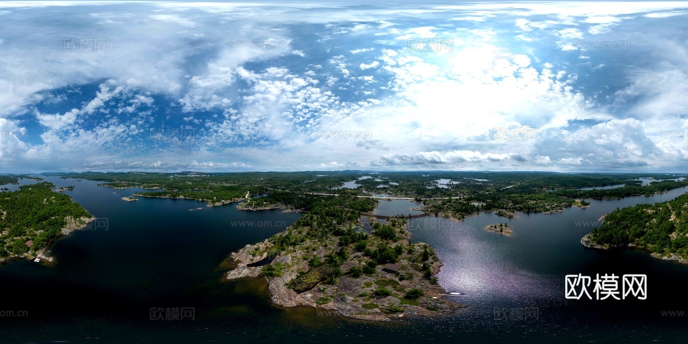 户外蓝天白云湖边海边HDR