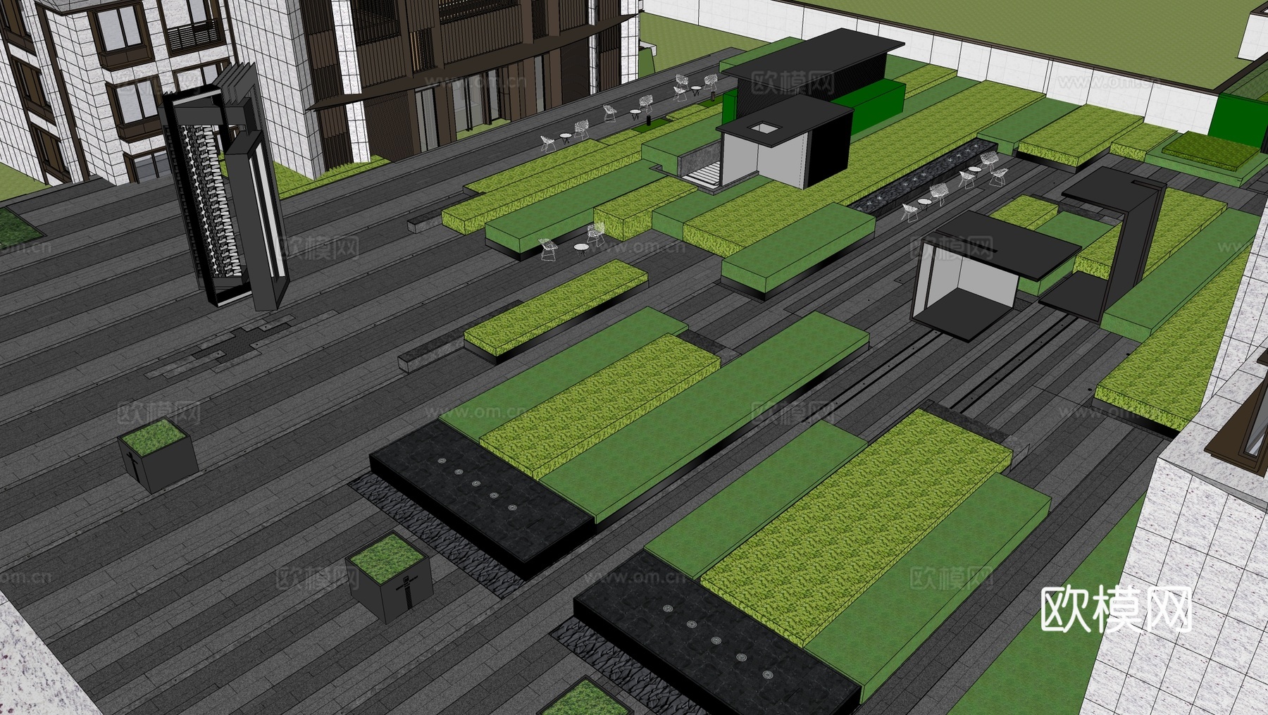 现代住宅景观 邻里宅间 林下空间su模型