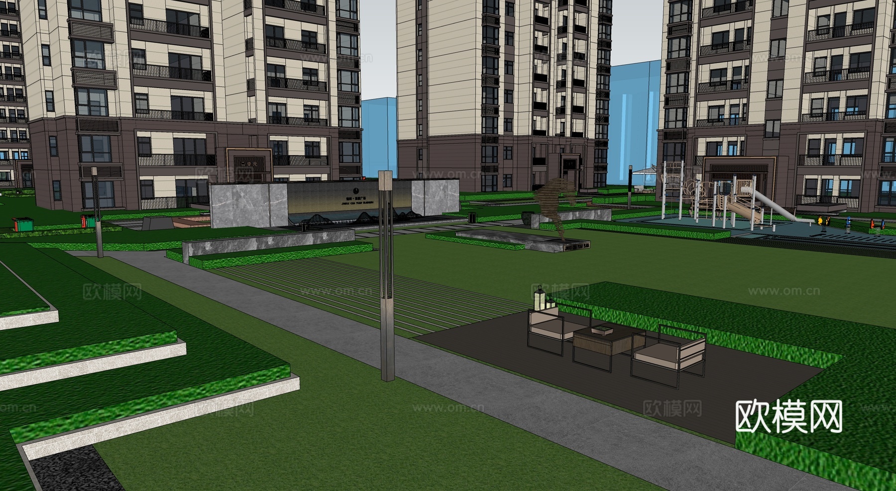 现代小区景观 园林景观su模型