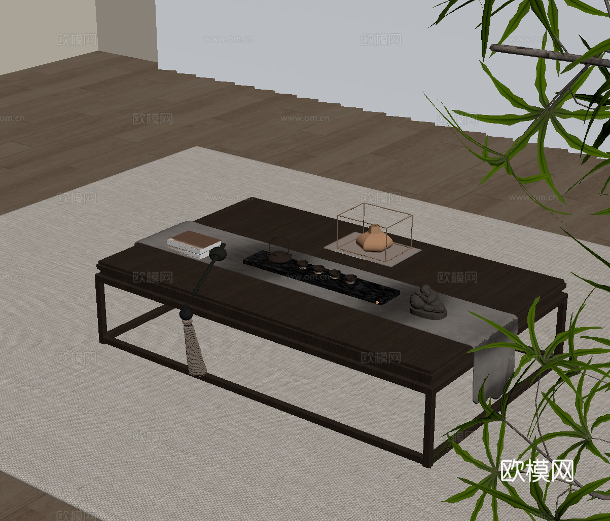 新中式茶几 实木方形茶几su模型