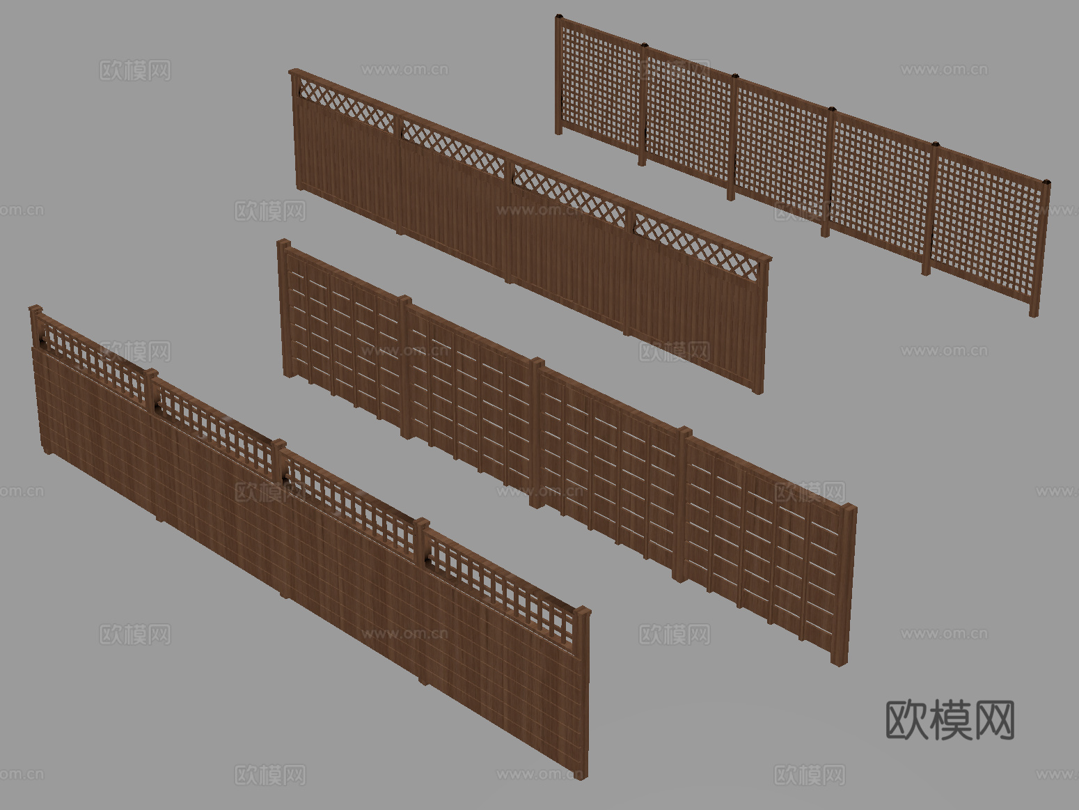 新中式栅栏 篱笆 围栏护栏 栏杆 庭院木栅栏 实木护栏su模型