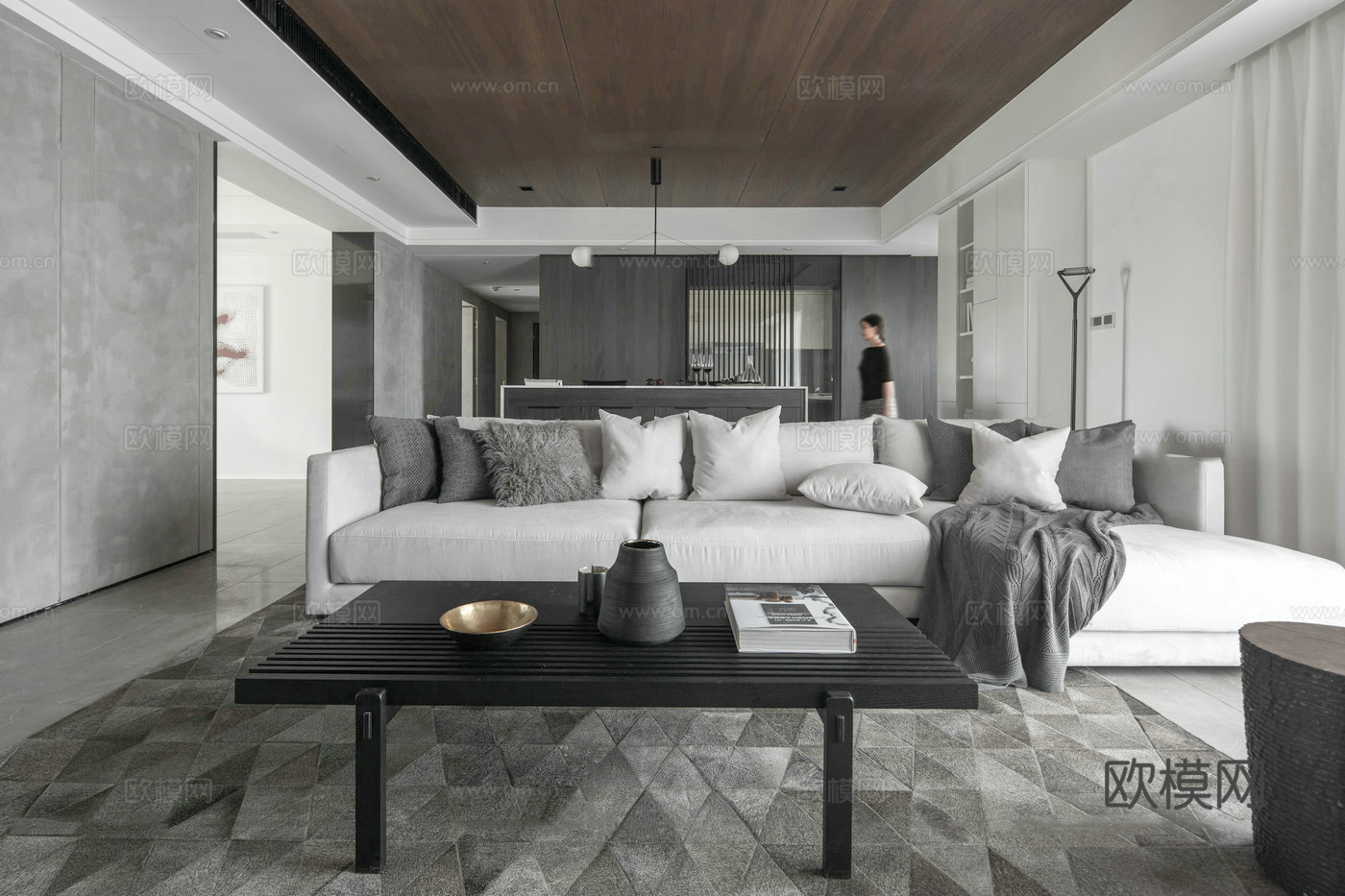 轻奢大平层 样板间 最新全套施工图 效果图合集cad施工图下载（渲染图2）