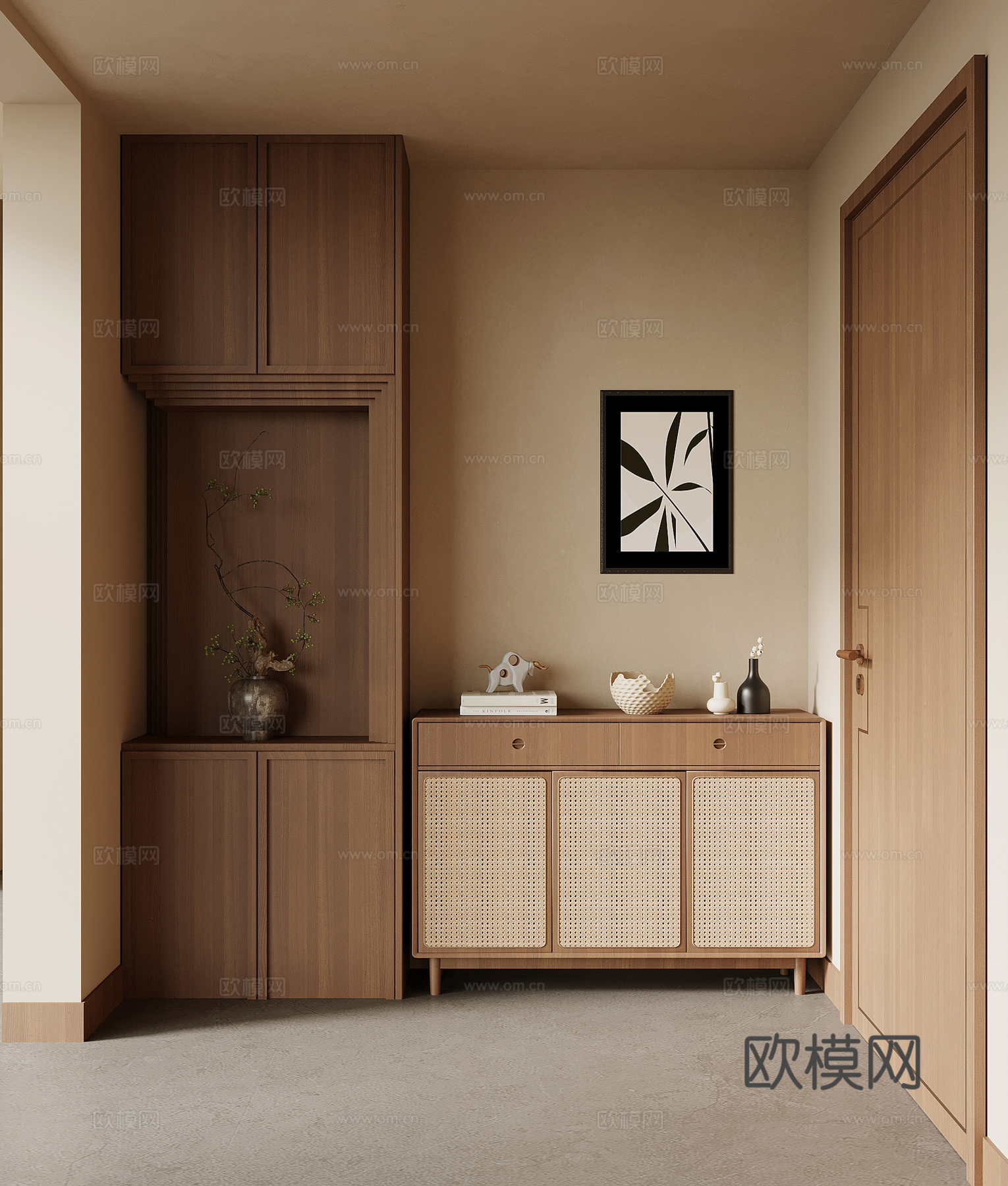 中古风入户门厅 鞋柜su模型