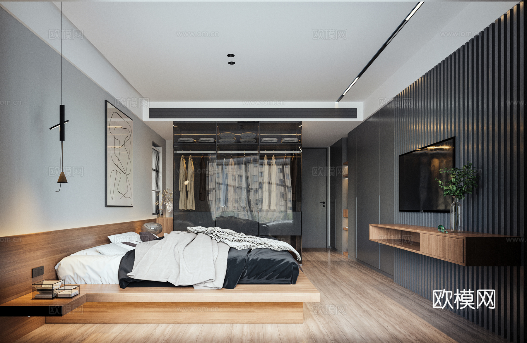 轻奢大平层 样板间 最新全套施工图 效果图合集cad施工图下载（渲染图6）