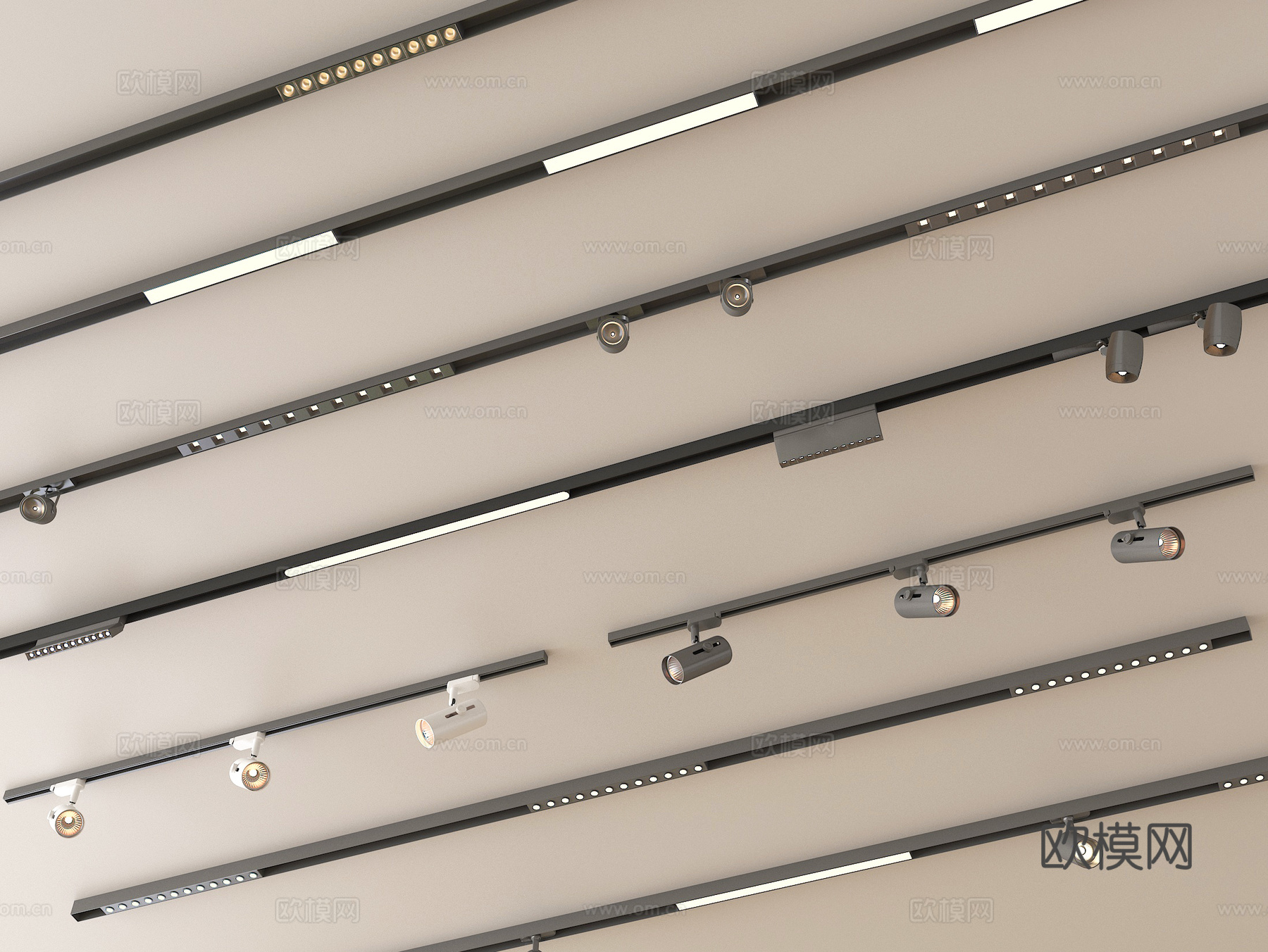 现代筒灯射灯 轨道射灯 线形射灯su模型