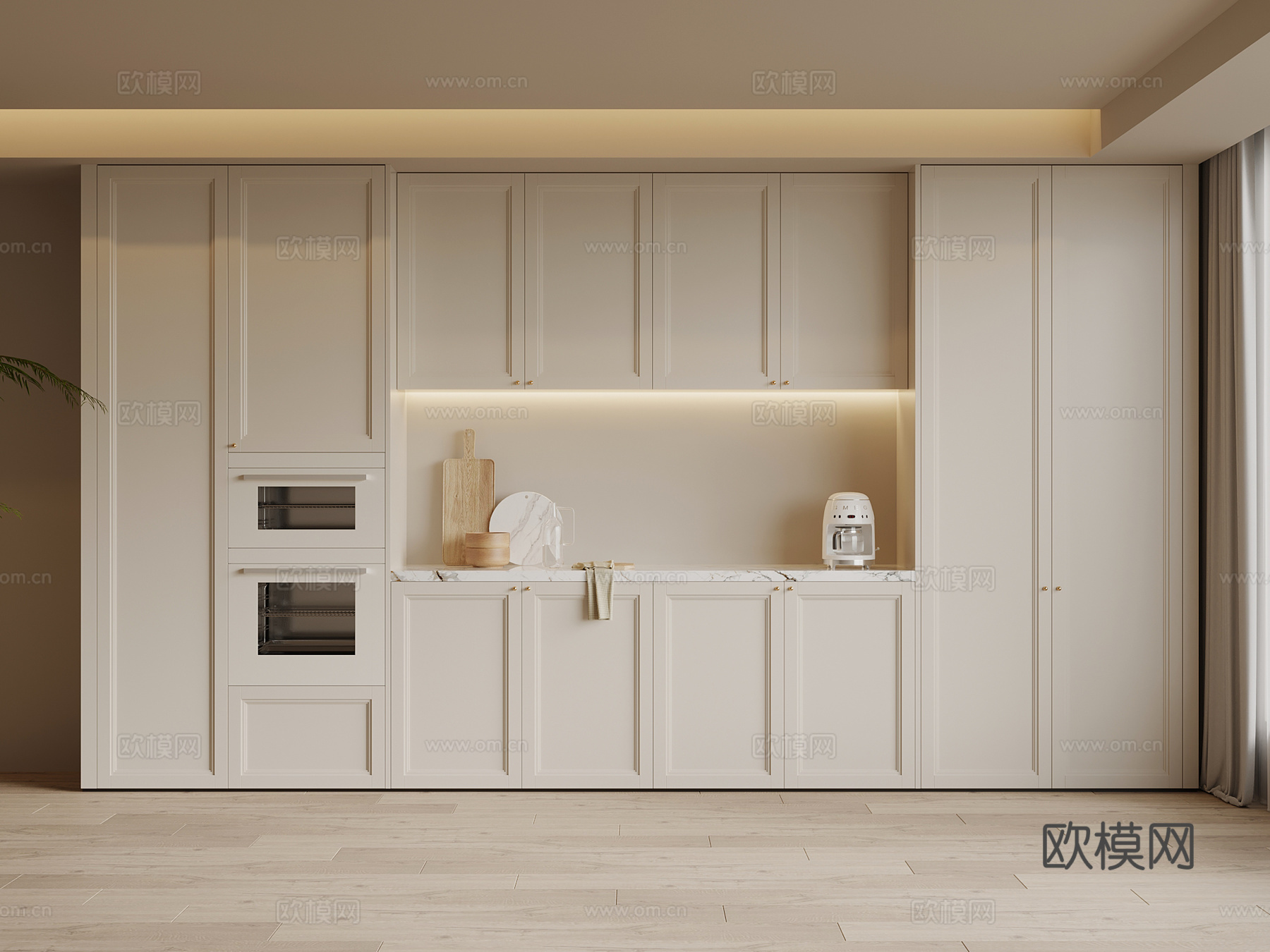 法式奶油风酒柜 餐边柜su模型