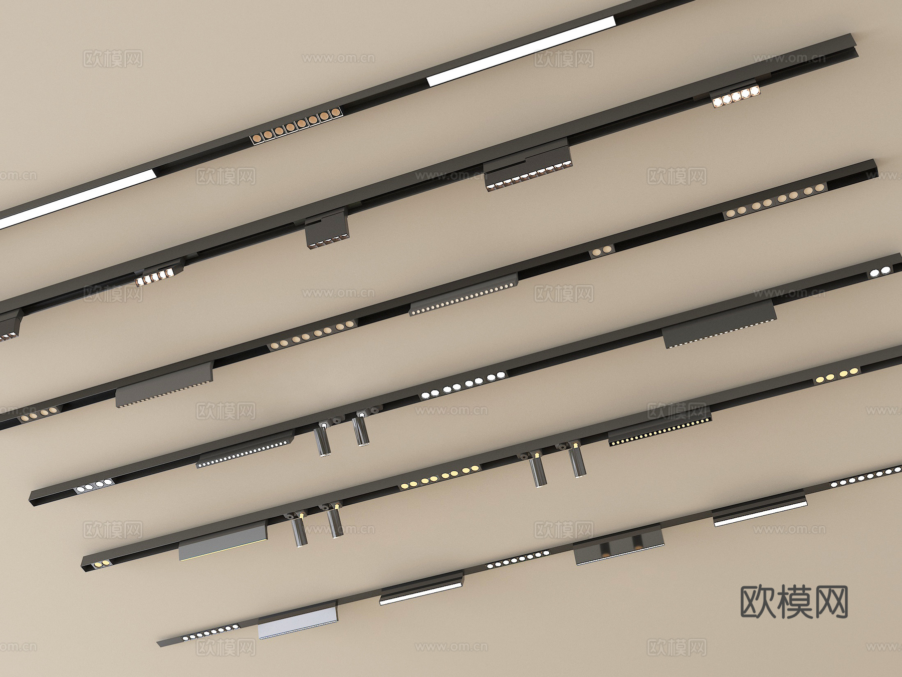 现代筒灯射灯 轨道射灯 线形射灯su模型