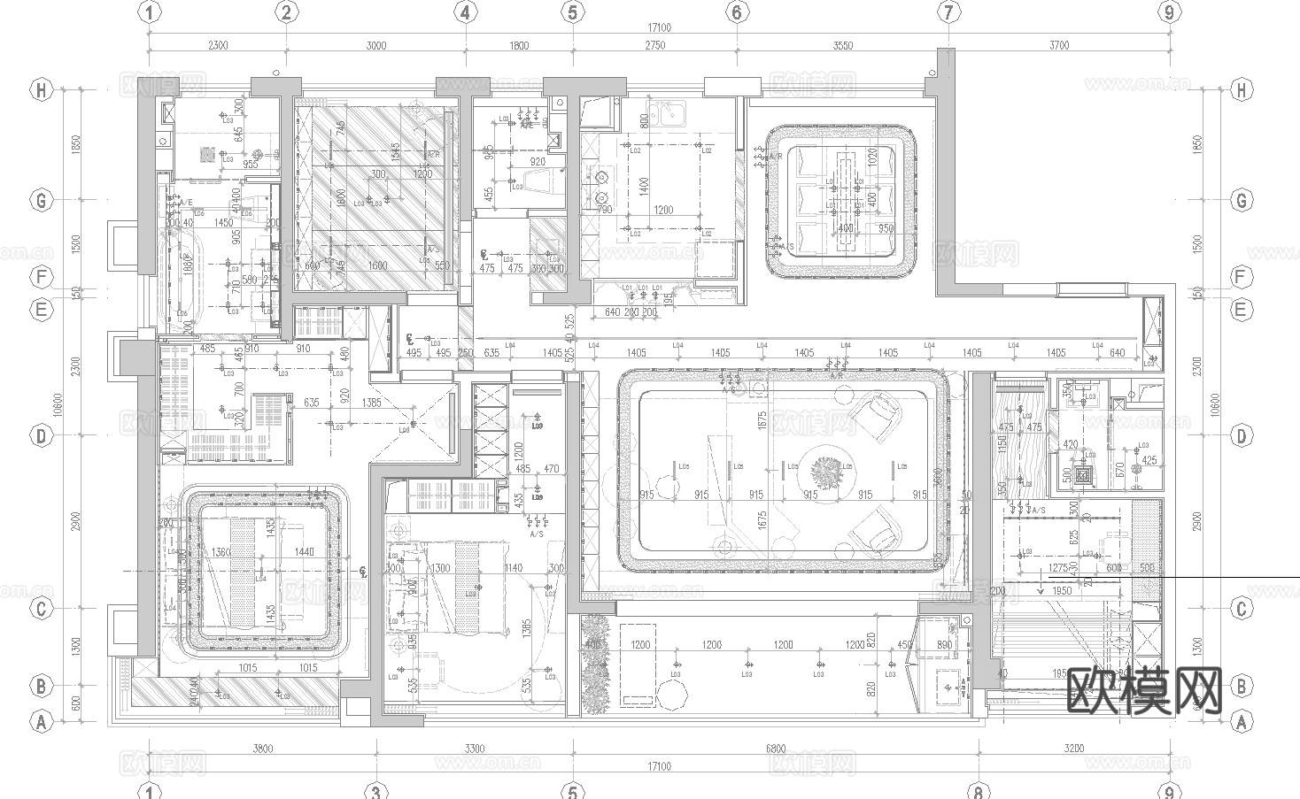轻奢大平层 样板间 最新全套施工图 效果图合集cad施工图